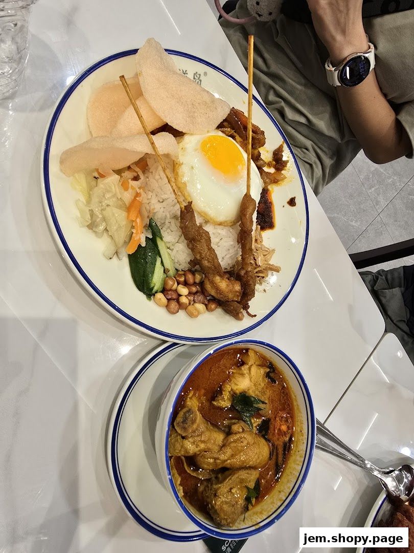 A plate of Nasi Lemak and a bowl of curry chicken served at Nan Yang Dao.