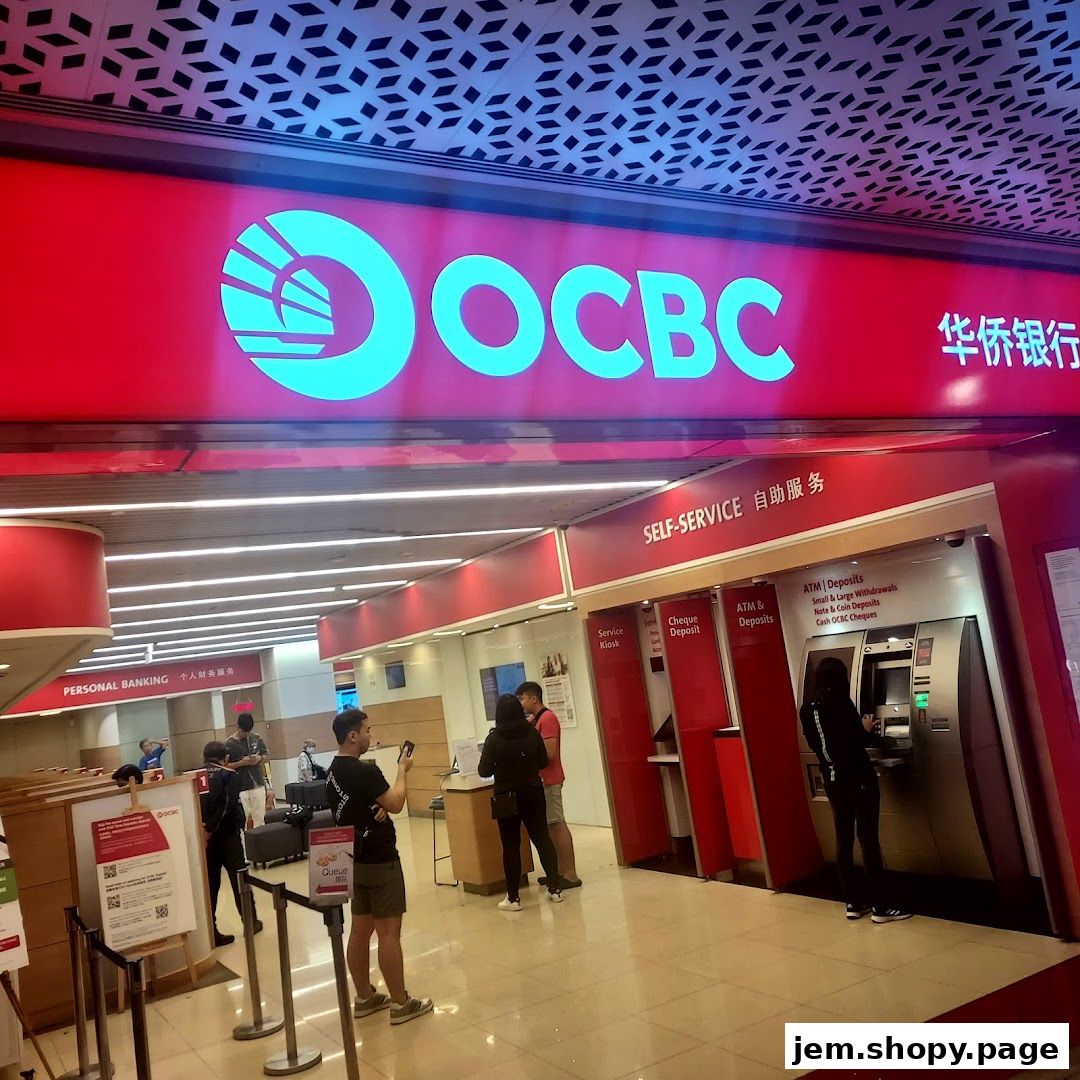 The OCBC Bank branch with self-service options and personal banking counters.