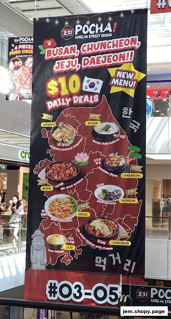 A banner advertising Korean street dining deals and new menu items from POCHA!