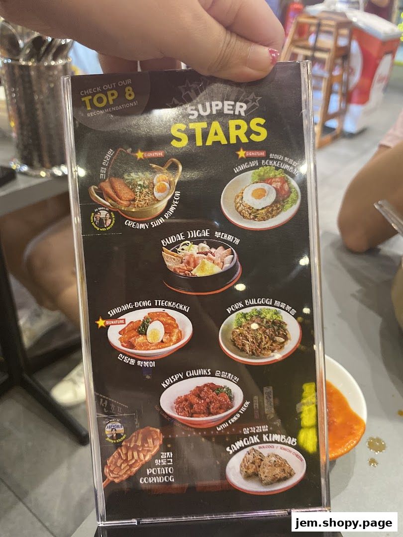 A menu showcasing "Super Stars" recommendations from POCHA! Korean Street Dining.