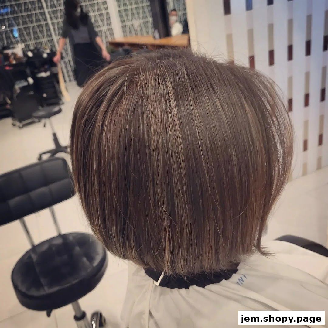 A person's freshly styled bob haircut with subtle highlights at Pro Trim Hair Salon.