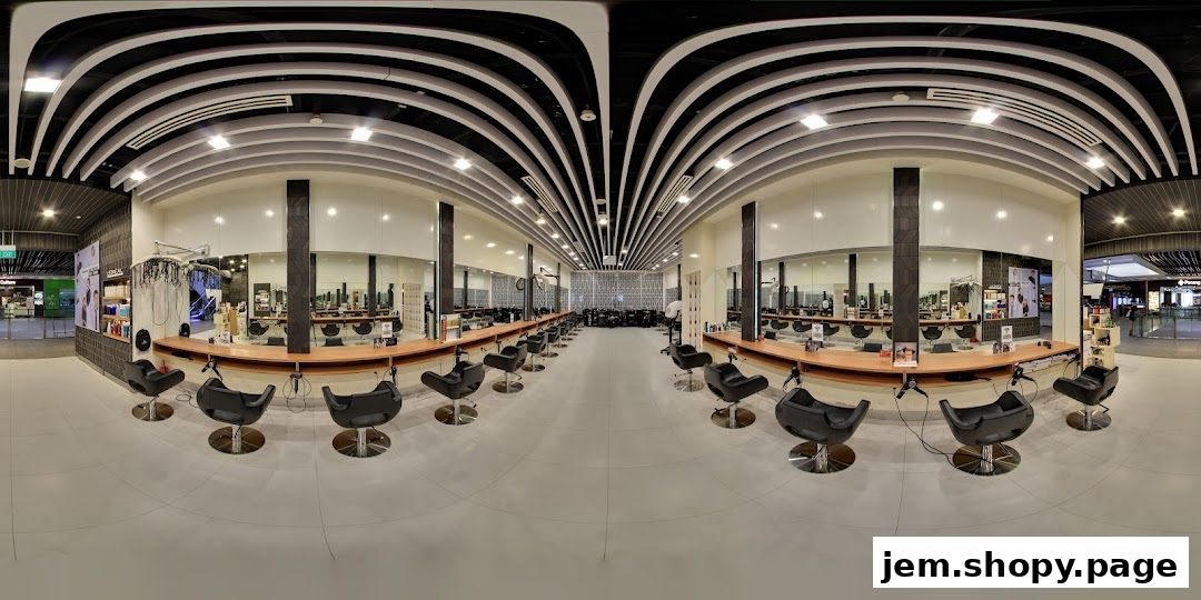 Interior view of a modern hair salon with multiple styling stations and chairs.