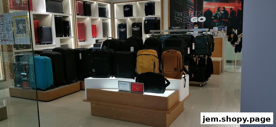 Interior view of a Samsonite store showcasing a variety of luggage and backpacks.
