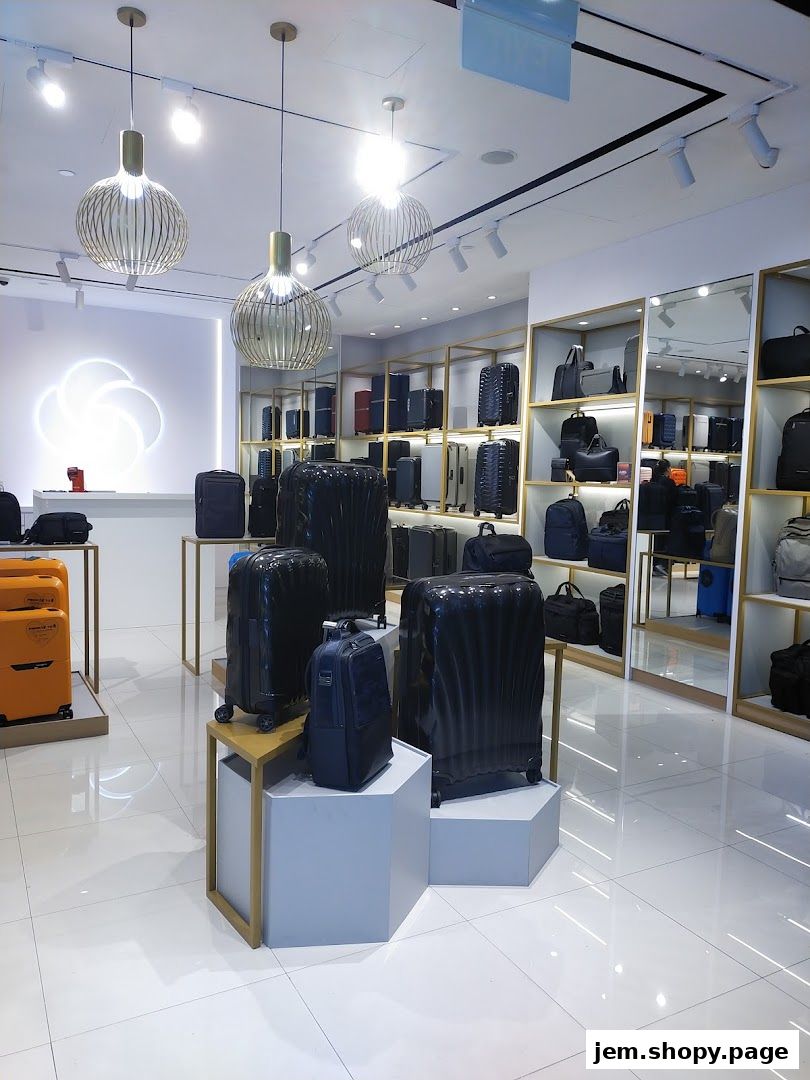 Interior view of a Samsonite store showcasing a wide selection of luggage and bags.