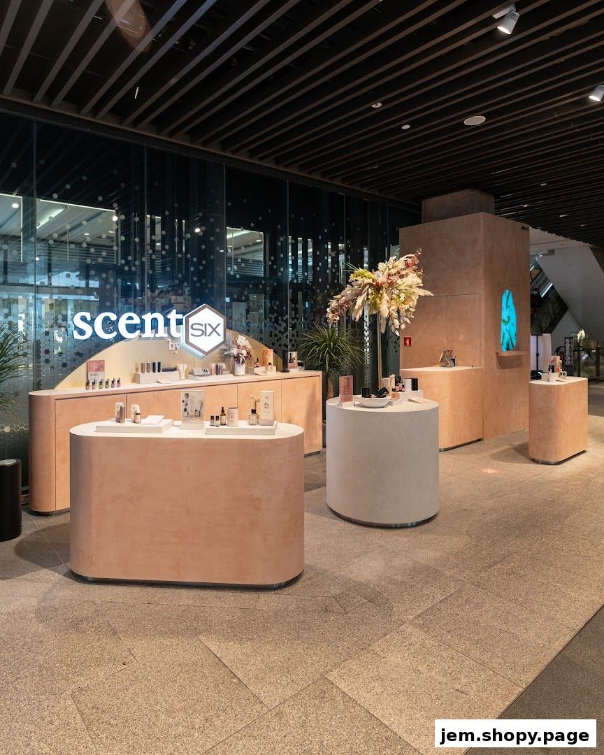 Interior view of Scent by SIX Jem, showcasing perfume bottles and displays.
