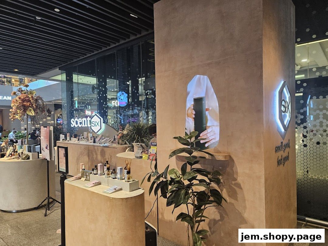 Scent by SIX Jem shop front with display of perfumes and diffusers.