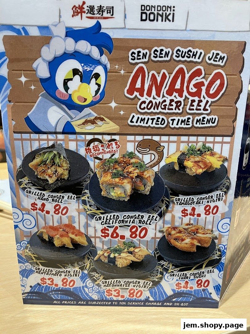 A limited-time menu featuring grilled conger eel sushi and rolls.