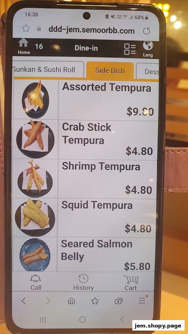 A mobile phone screen displaying a menu for Sen Sen Sushi Jem by DON DON DONKI Singapore.