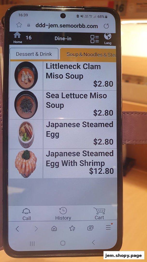 A smartphone screen displaying a menu for Sen Sen Sushi Jem by DON DON DONKI Singapore.