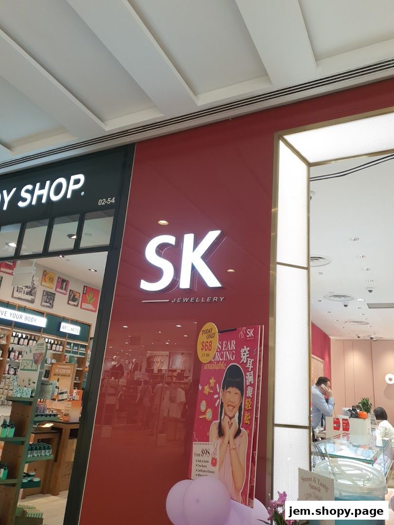 The exterior of SK Jewellery shop with a promotion for ear piercing.