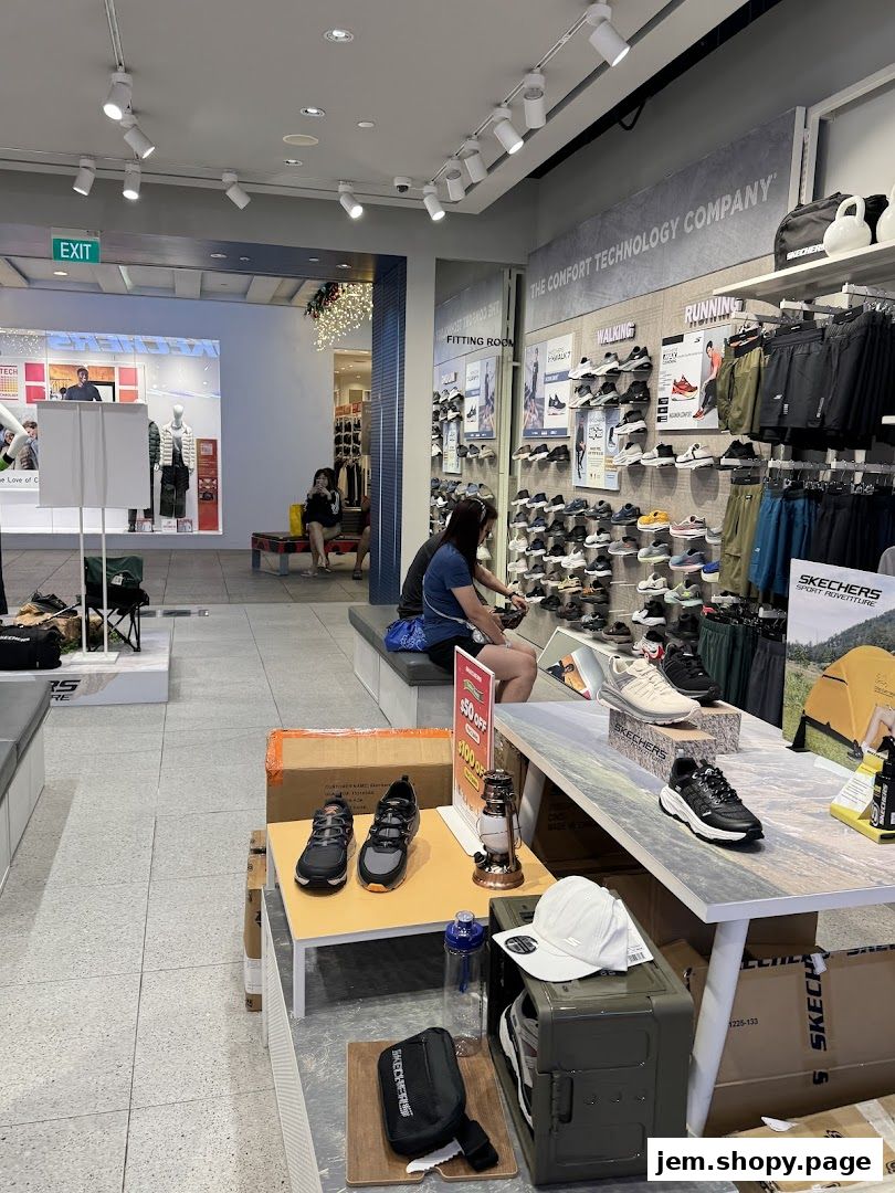 Interior view of a Skechers store showcasing various footwear and apparel.