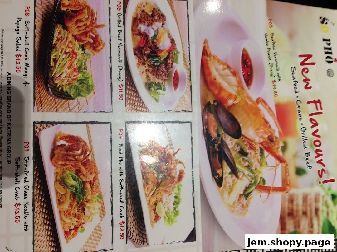 A menu from So Pho featuring new flavors like seafood vermicelli and soft-shell crab dishes.