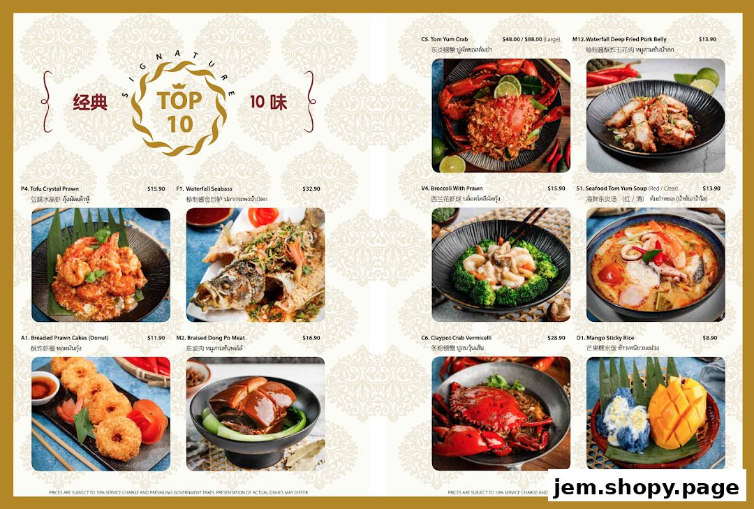 A menu showcasing popular Thai dishes with images and prices.