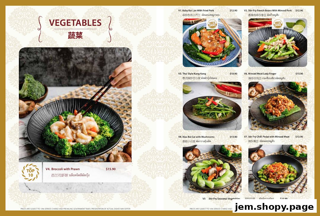 A menu page showcasing various vegetable dishes from Soi Thai Soi Nice JEM.