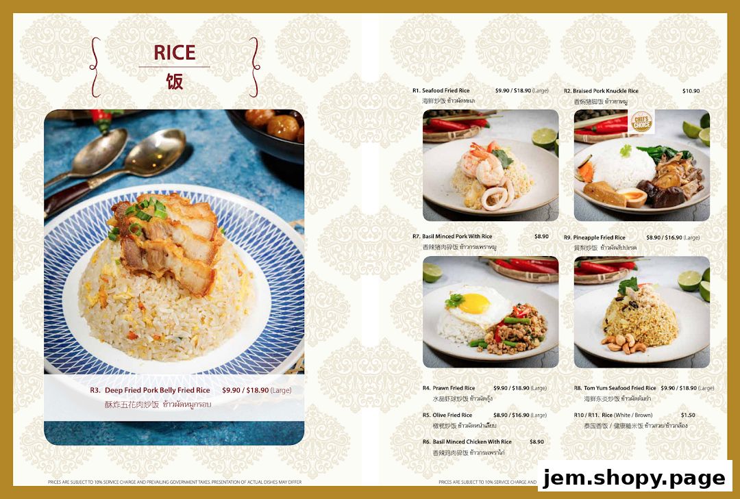 A menu page from Soi Thai Soi Nice featuring various rice dishes with images and prices.