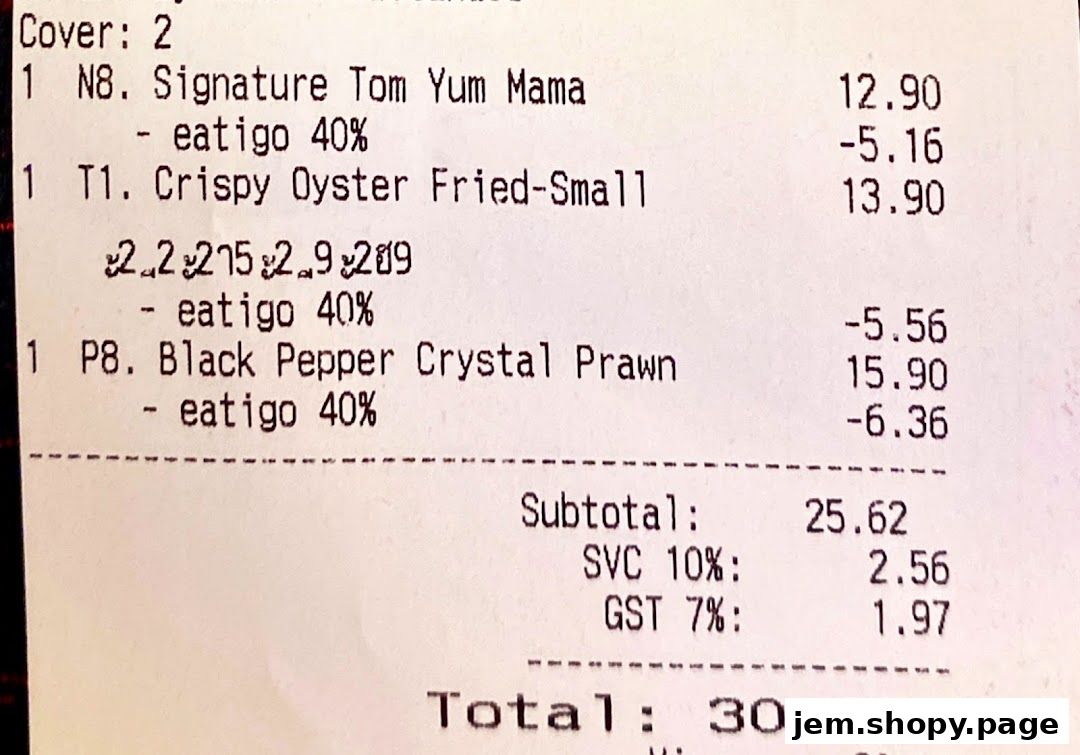 A receipt from Soi Thai Soi Nice showing food items, prices, and discounts.