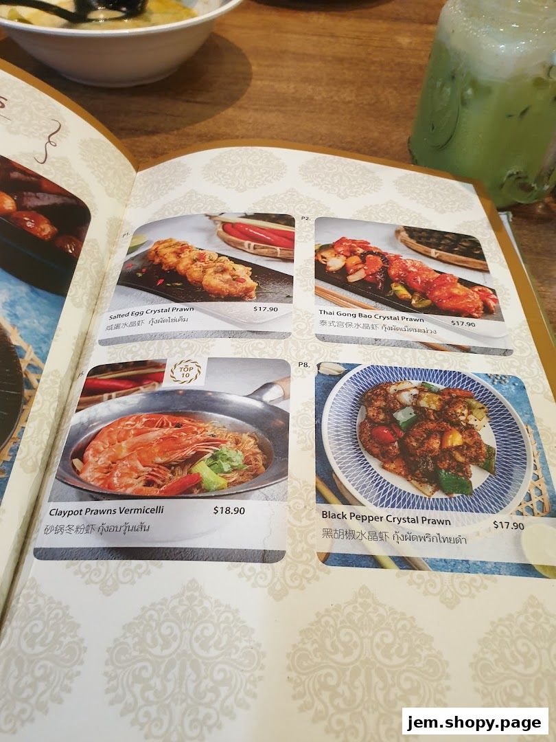 A menu from Soi Thai Soi Nice JEM featuring various prawn dishes with prices.
