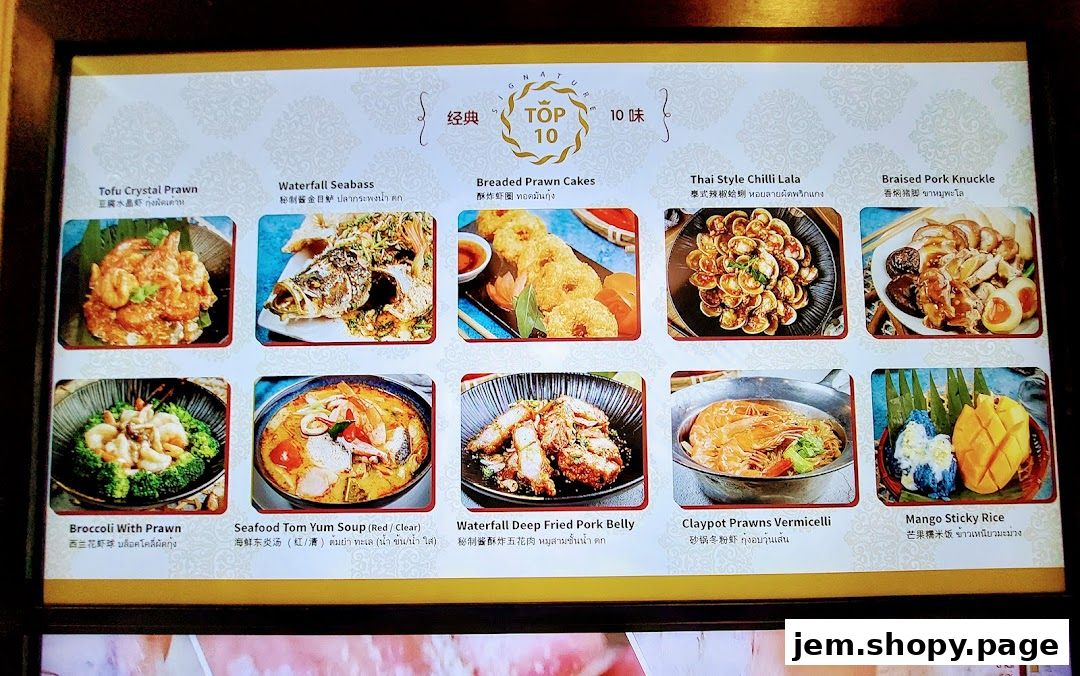 A menu display featuring ten popular Thai dishes with images and descriptions.