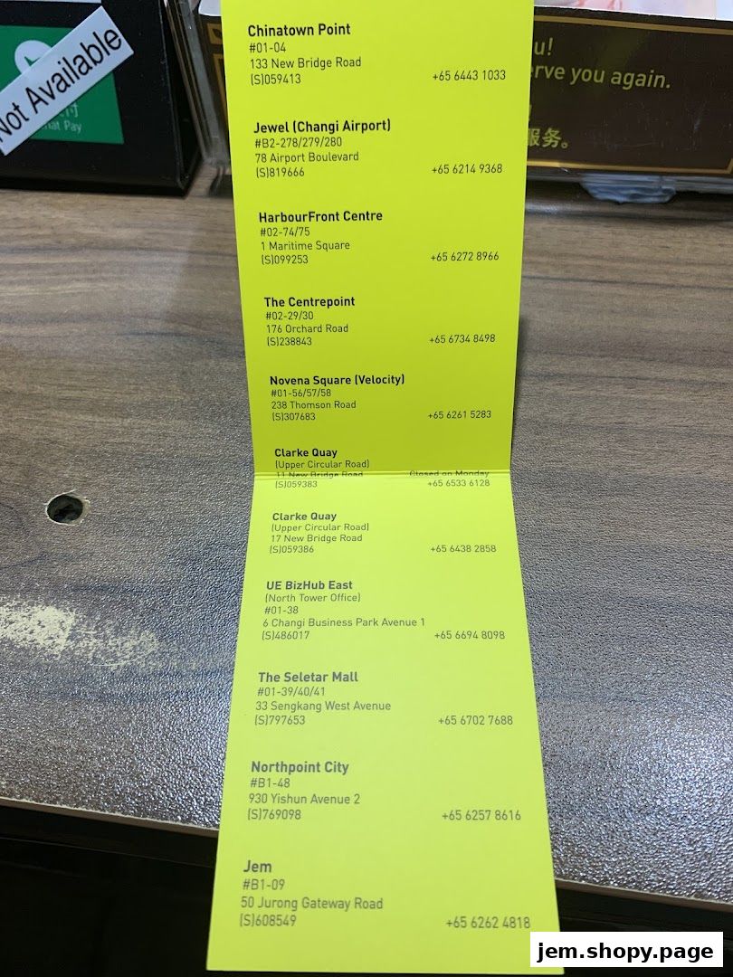 A list of Song Fa Bak Kut Teh locations with addresses and phone numbers.