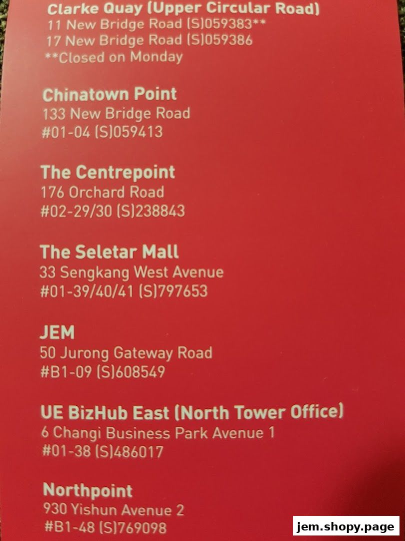 A list of Song Fa Bak Kut Teh locations with addresses and phone numbers.