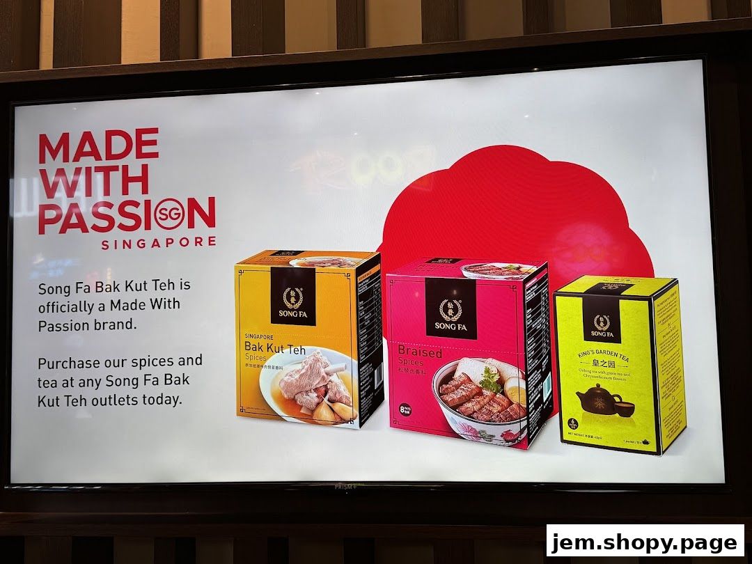 Advertisement for Song Fa Bak Kut Teh spices and tea, highlighting the 'Made With Passion' brand.