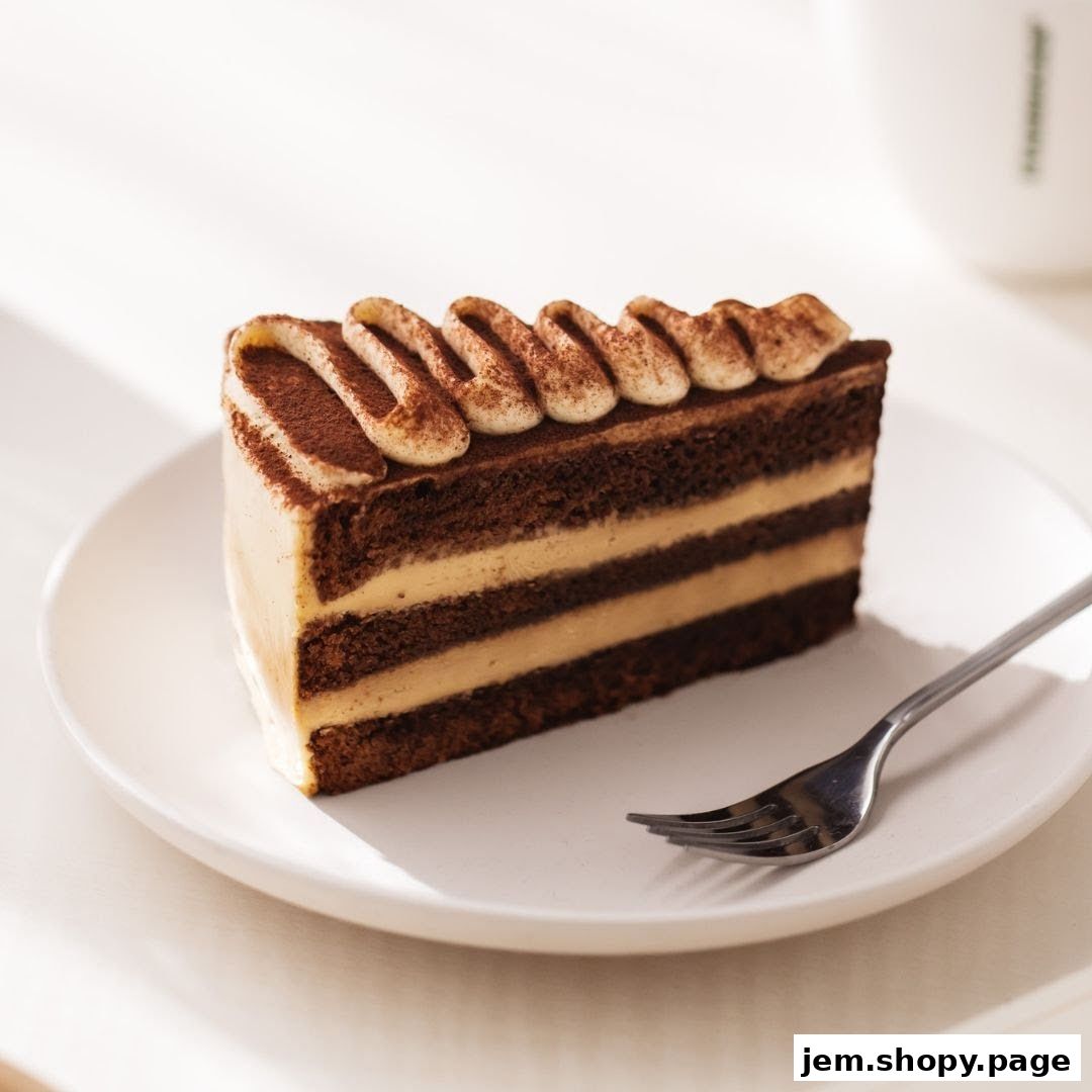 A slice of layered chocolate cake with cream frosting and cocoa powder.
