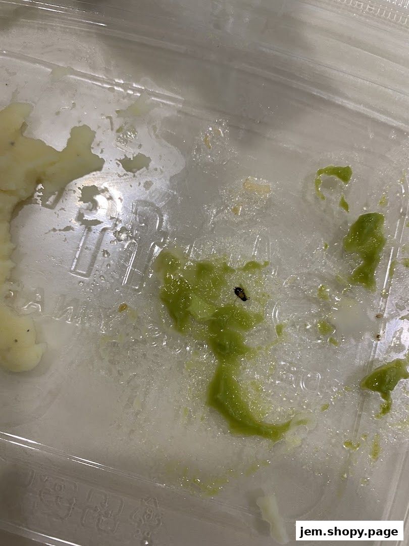 A close-up of a plastic container with leftover mashed potatoes and avocado.