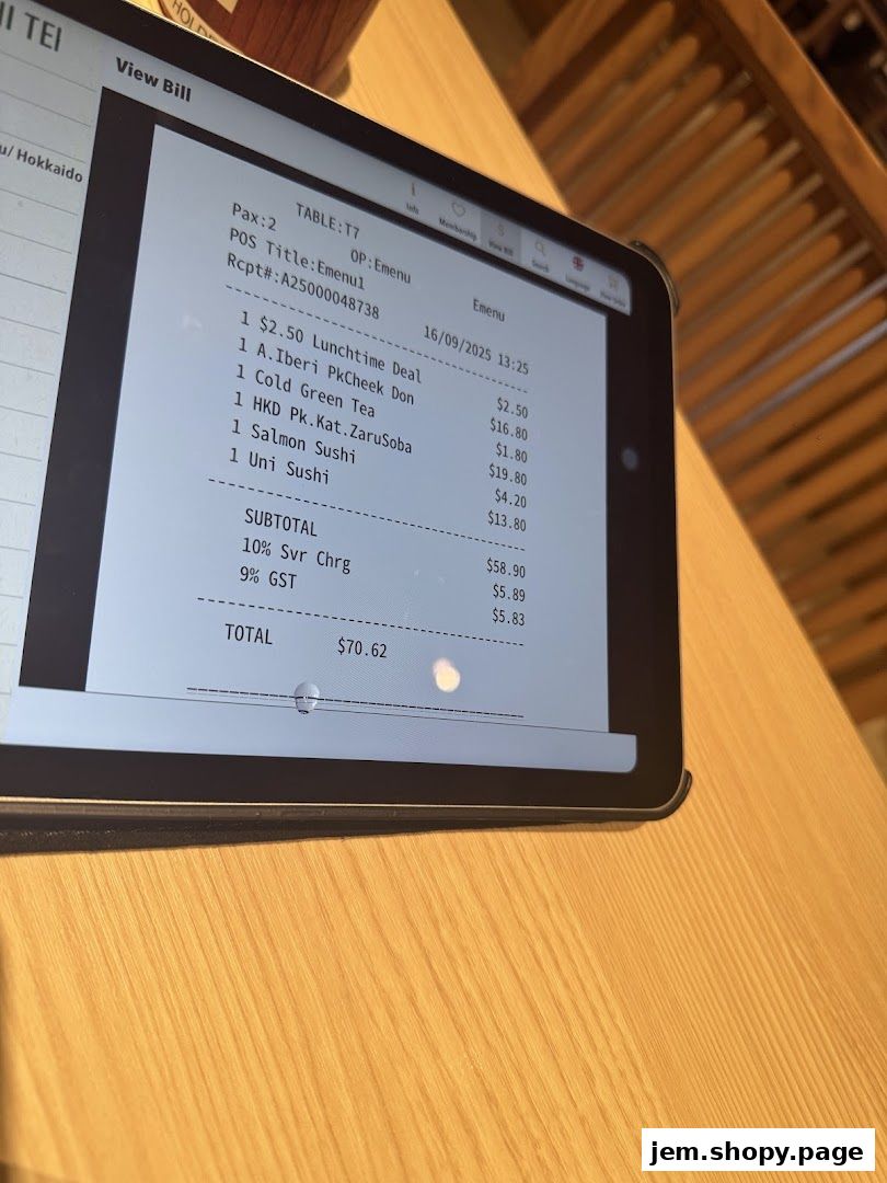 A digital receipt from Sushi Tei showing a list of food items and their prices.