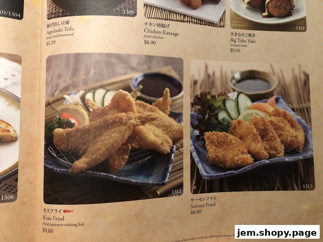 A menu page from Sushi Tei featuring various fried Japanese dishes with prices.