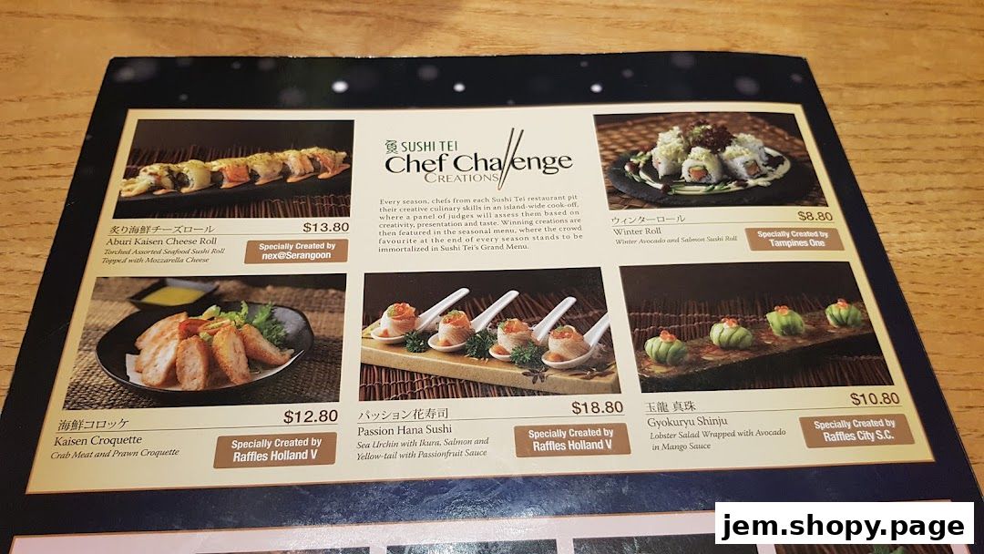 A menu page showcasing various sushi creations and their prices from Sushi Tei.