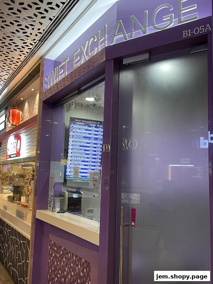 Swift Exchange currency exchange shop front with a digital display of exchange rates.