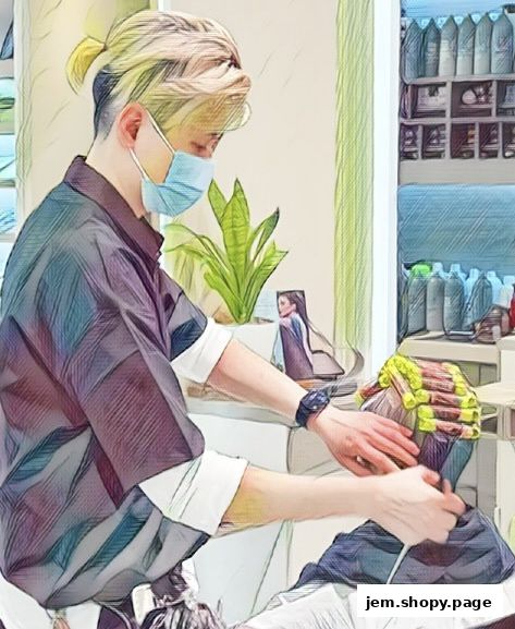 A stylist with a mask is giving a haircut to a client in a salon.
