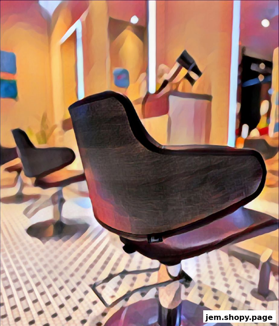 Interior shot of a salon with styling chairs and warm lighting.