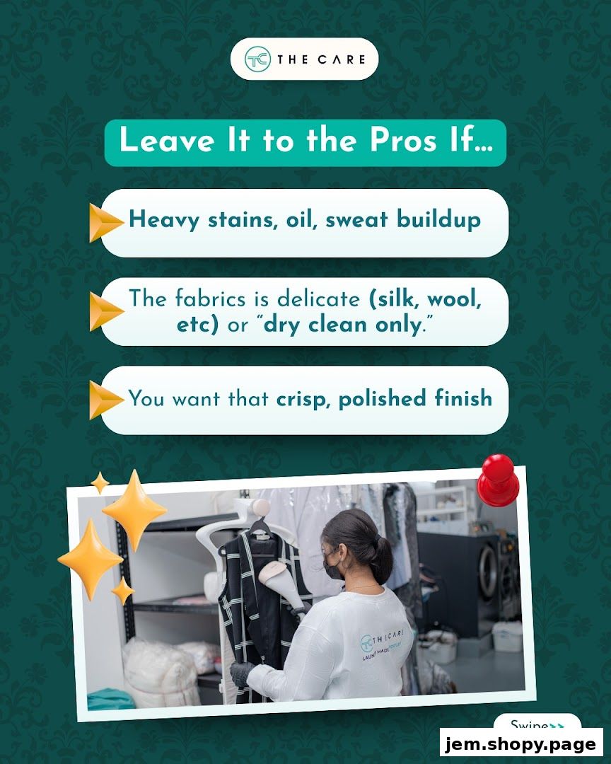 A graphic highlighting laundry services for tough stains, delicate fabrics, and a polished finish.