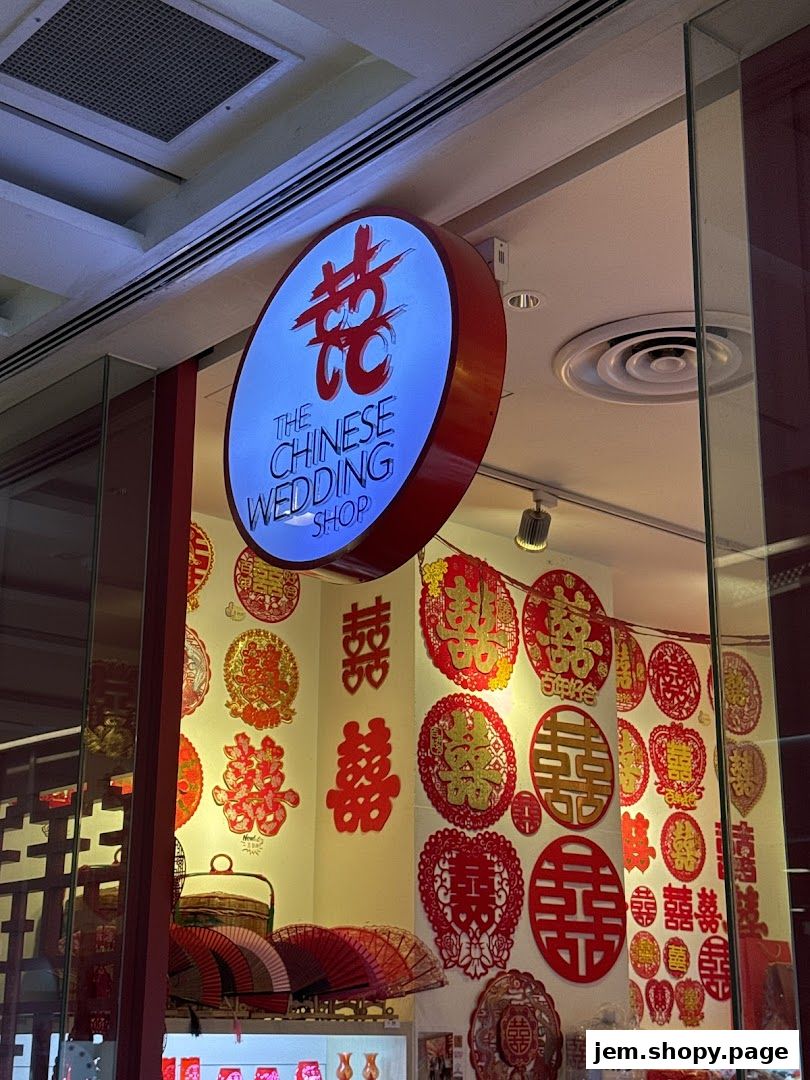 The Chinese Wedding Shop entrance with traditional red and gold wedding decorations.