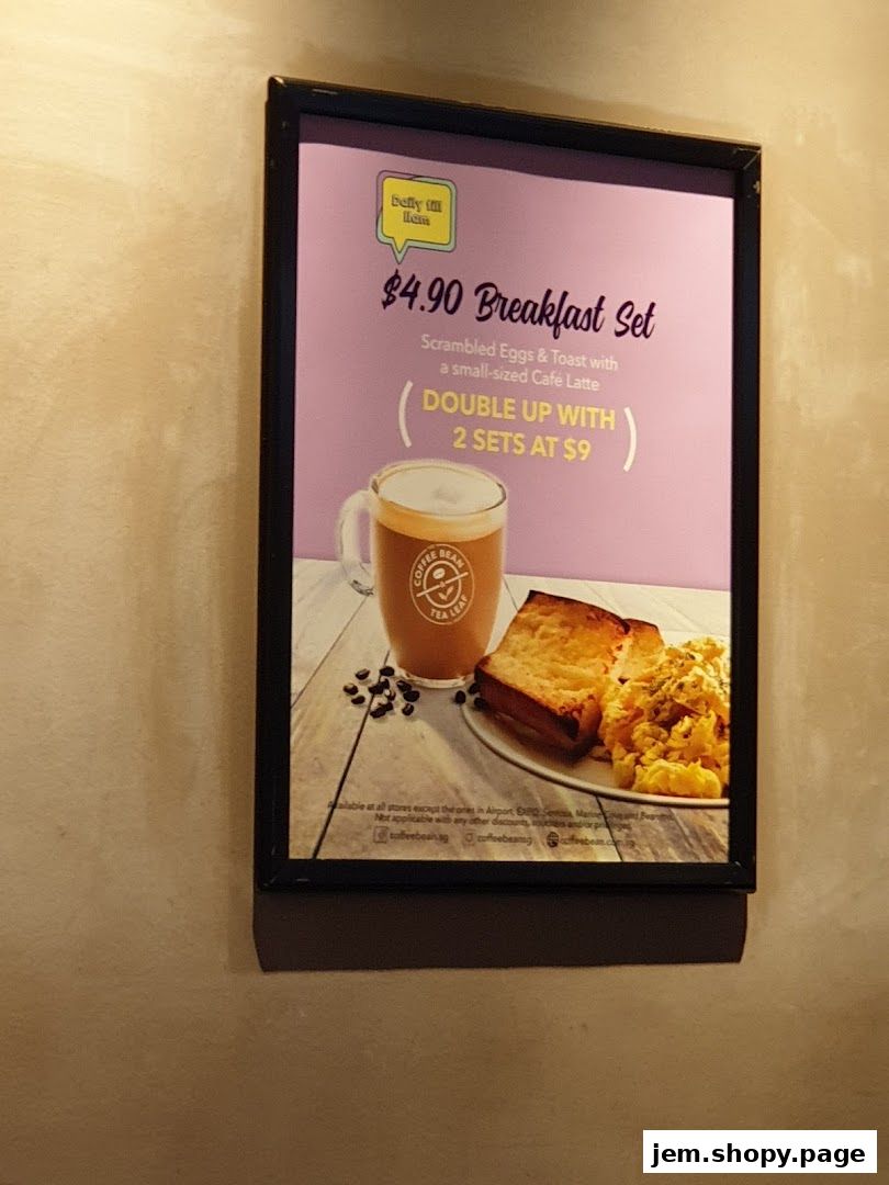 A promotional poster for a $4.90 breakfast set from The Coffee Bean & Tea Leaf.