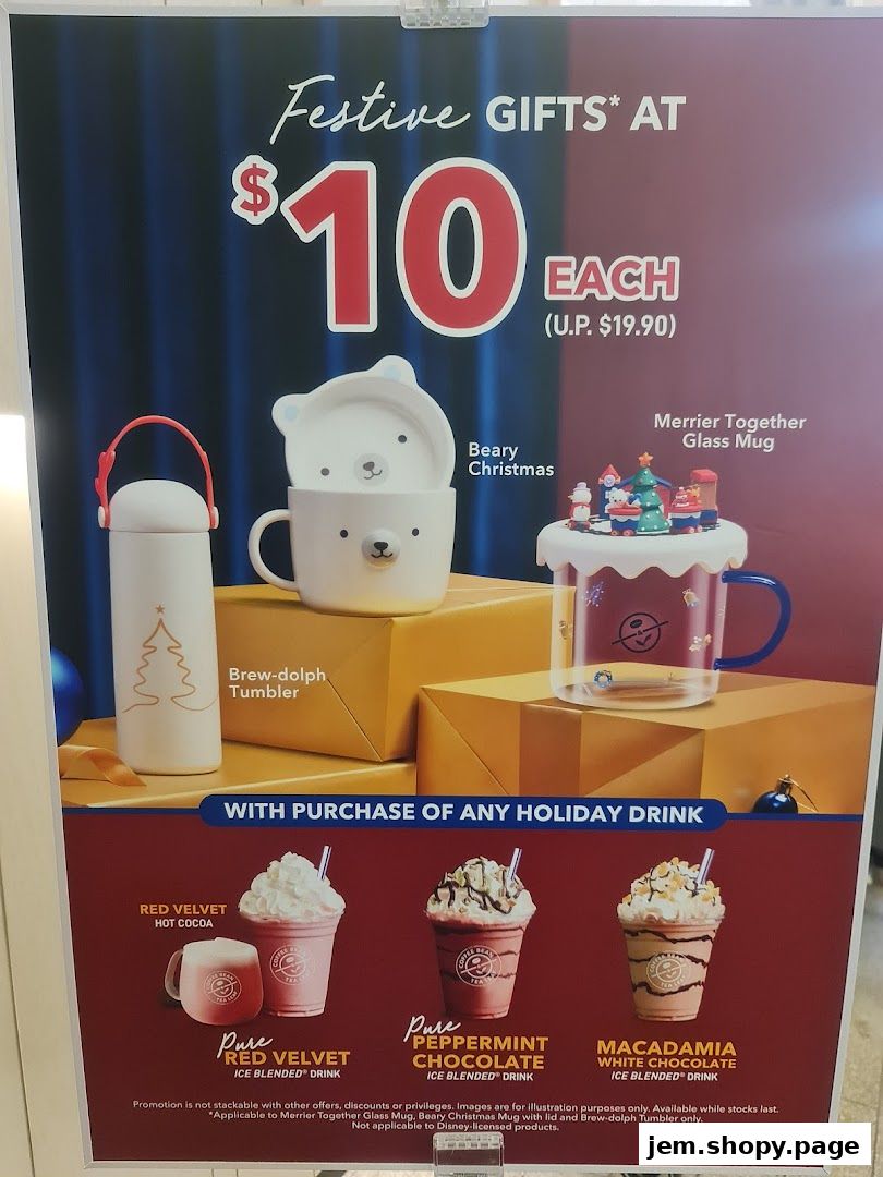 Promotional poster for festive gifts and holiday drinks from The Coffee Bean & Tea Leaf.