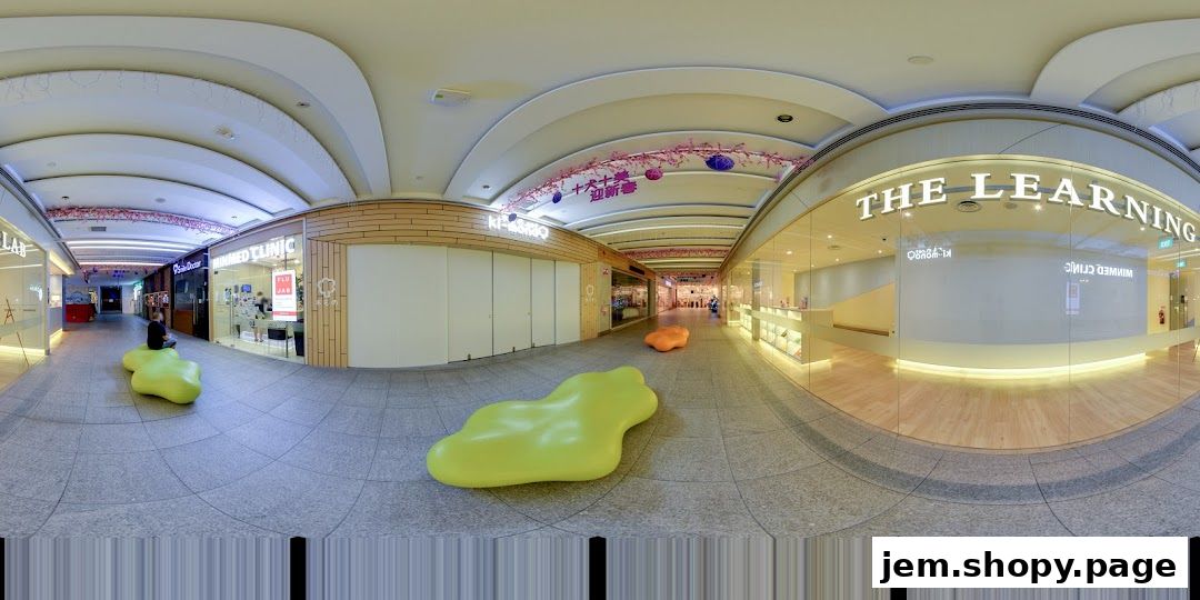 Exterior view of The Learning Lab and other shops in a mall corridor.
