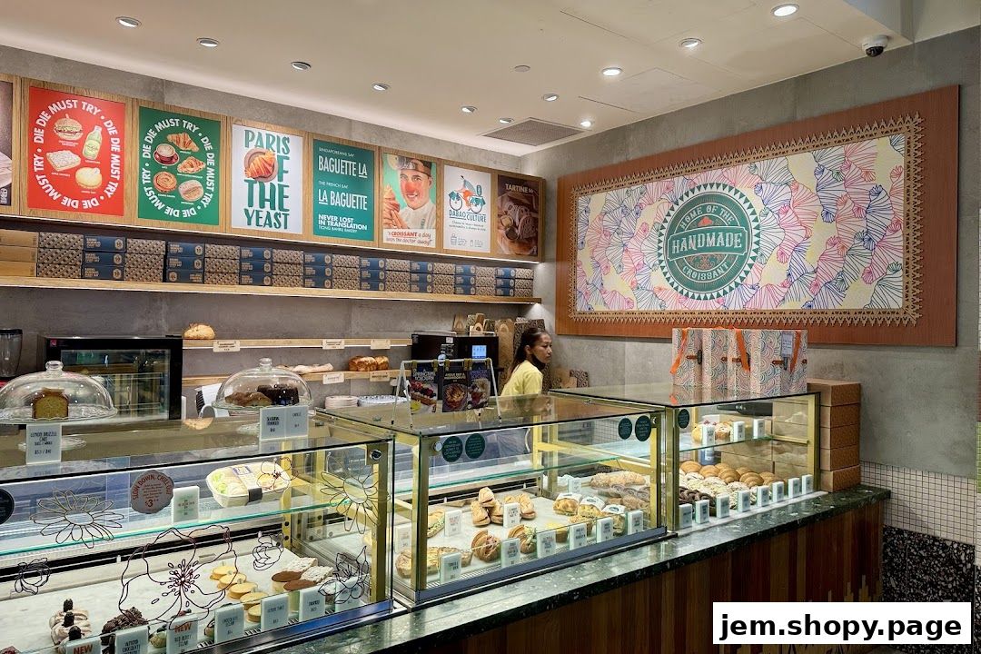 Interior view of Tiong Bahru Bakery showcasing a display of pastries and baked goods.