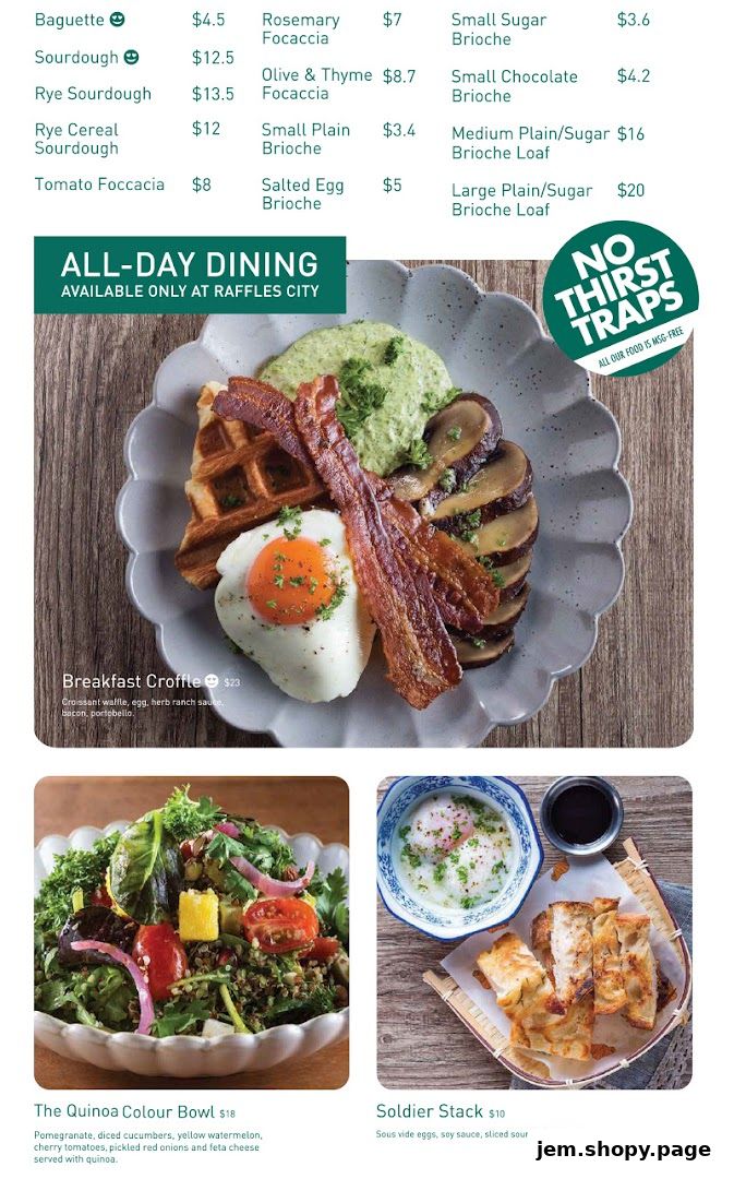 A menu showcasing Tiong Bahru Bakery's delicious breakfast and dining options.
