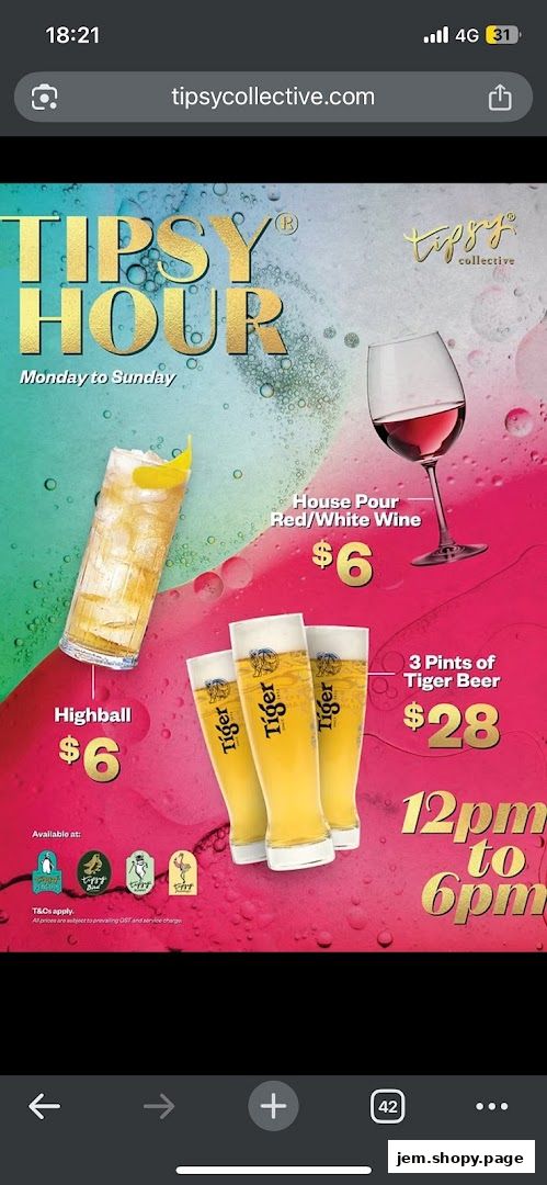 A promotional graphic for Tipsy Hour at Tipsy Collective, featuring drink specials.