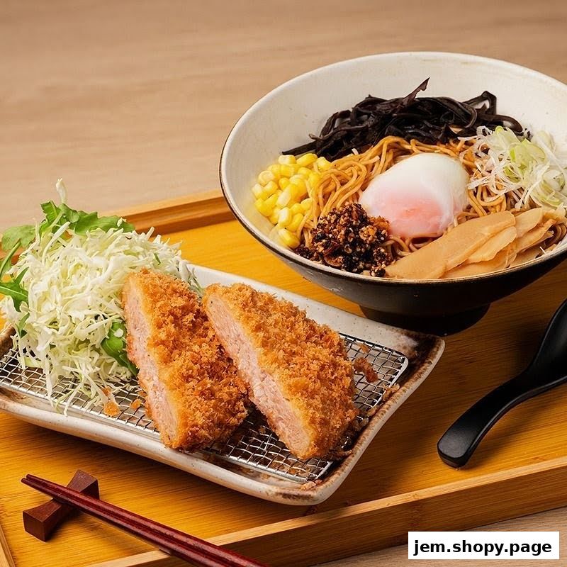 A delicious serving of Tonkatsu with ramen noodles and a soft-boiled egg.