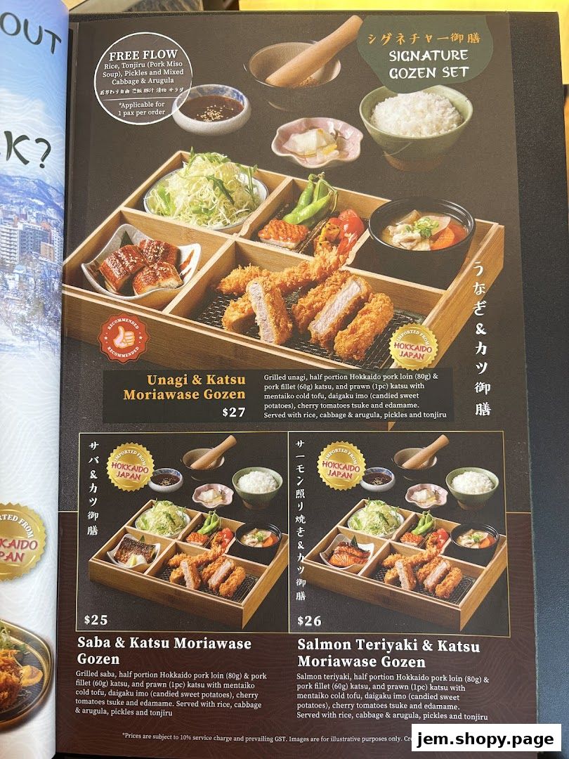 A menu showcasing Japanese Gozen sets with various protein options and side dishes.