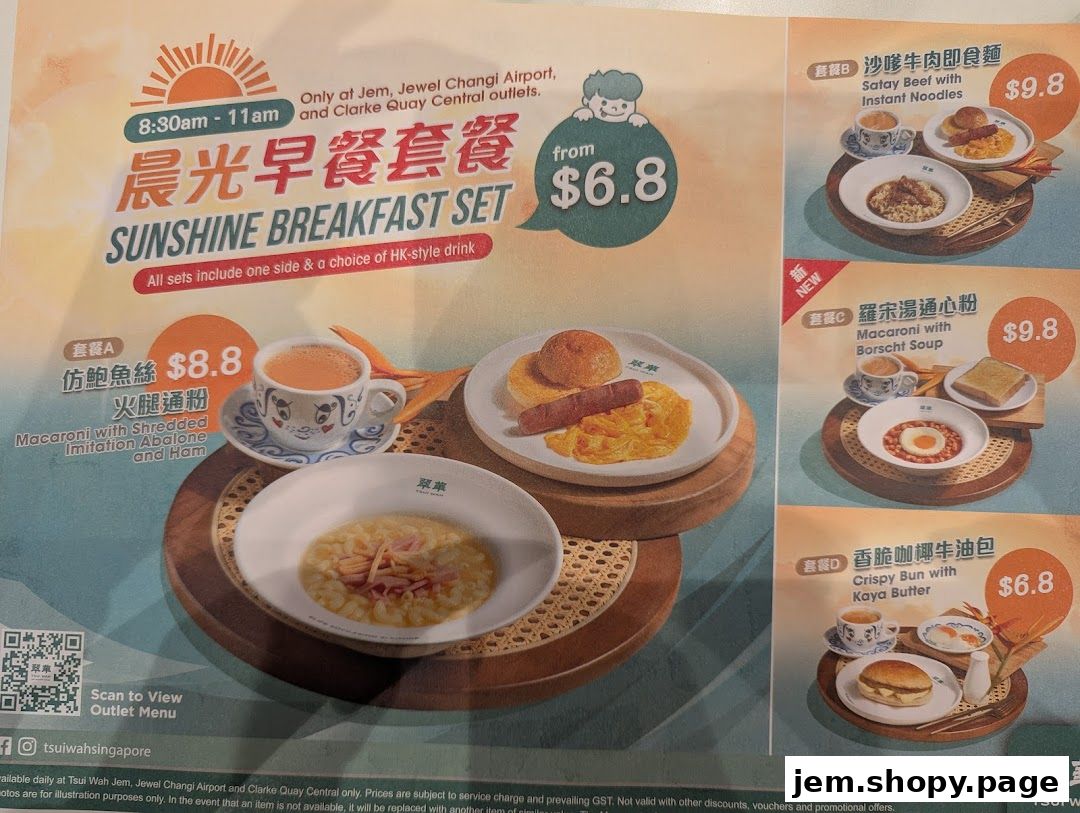 Menu showcasing Tsui Wah's Sunshine Breakfast Sets with various HK-style dishes and drinks.