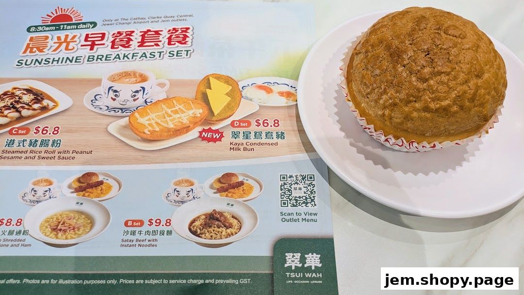 A menu featuring Tsui Wah's Sunshine Breakfast Set with various meal options and prices.