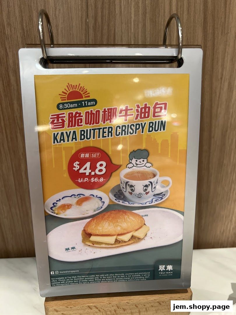 A menu board for Tsui Wah featuring a Kaya Butter Crispy Bun set.