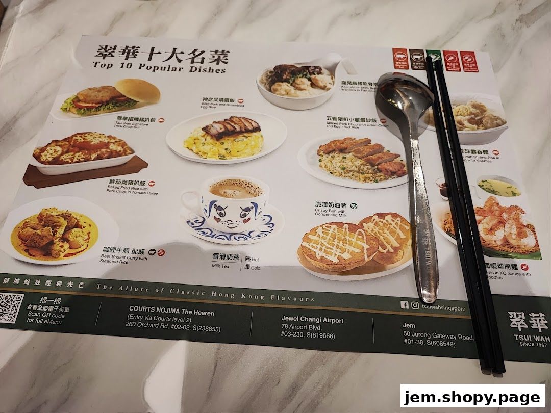 A menu showcasing Tsui Wah's top 10 popular dishes with images and descriptions.