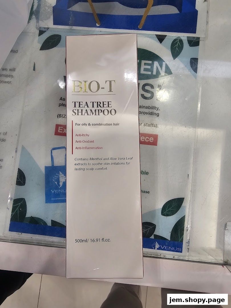 A box of BIO-T Tea Tree Shampoo for oily and combination hair.