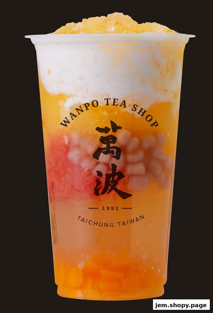 A layered fruit tea with pearls and a creamy topping from Wanpo Tea Shop.
