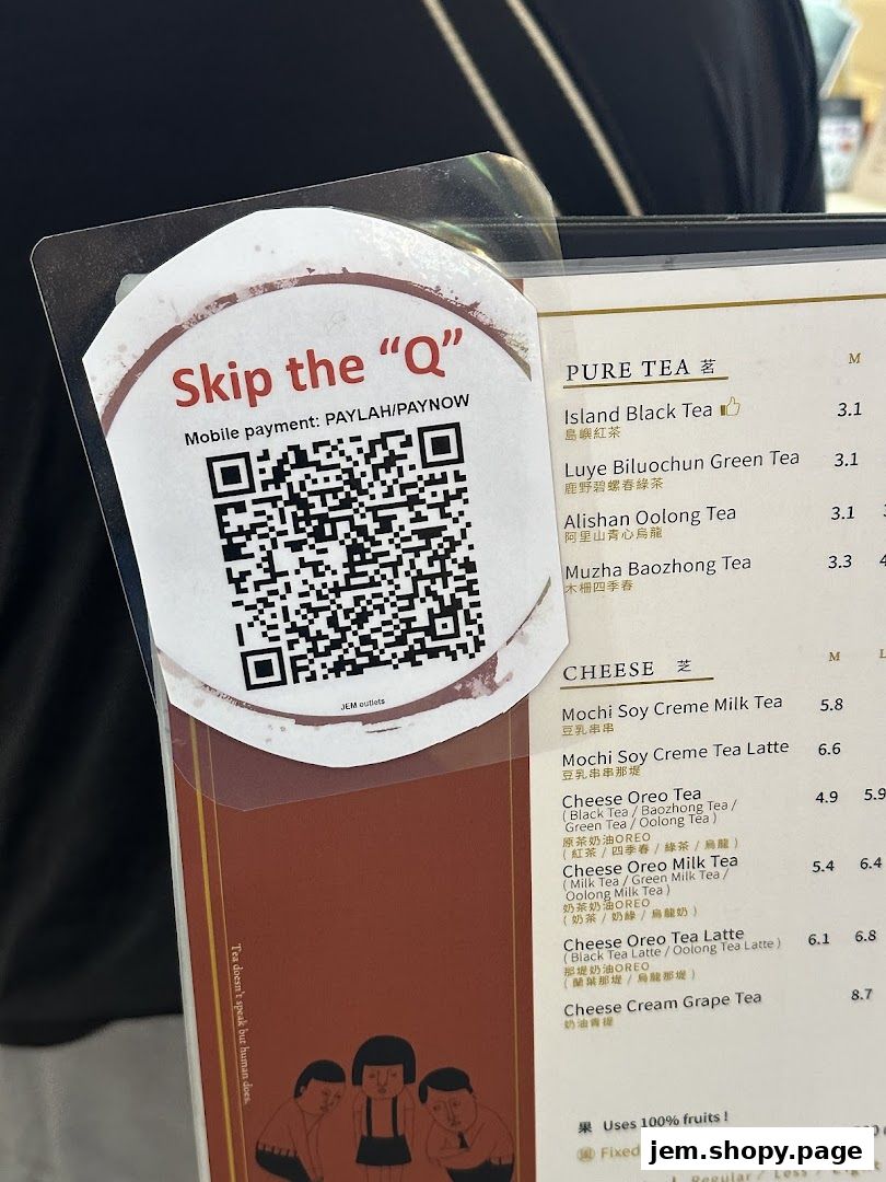 A menu from Wanpo Tea Shop showing various tea and cheese-based drinks with prices.